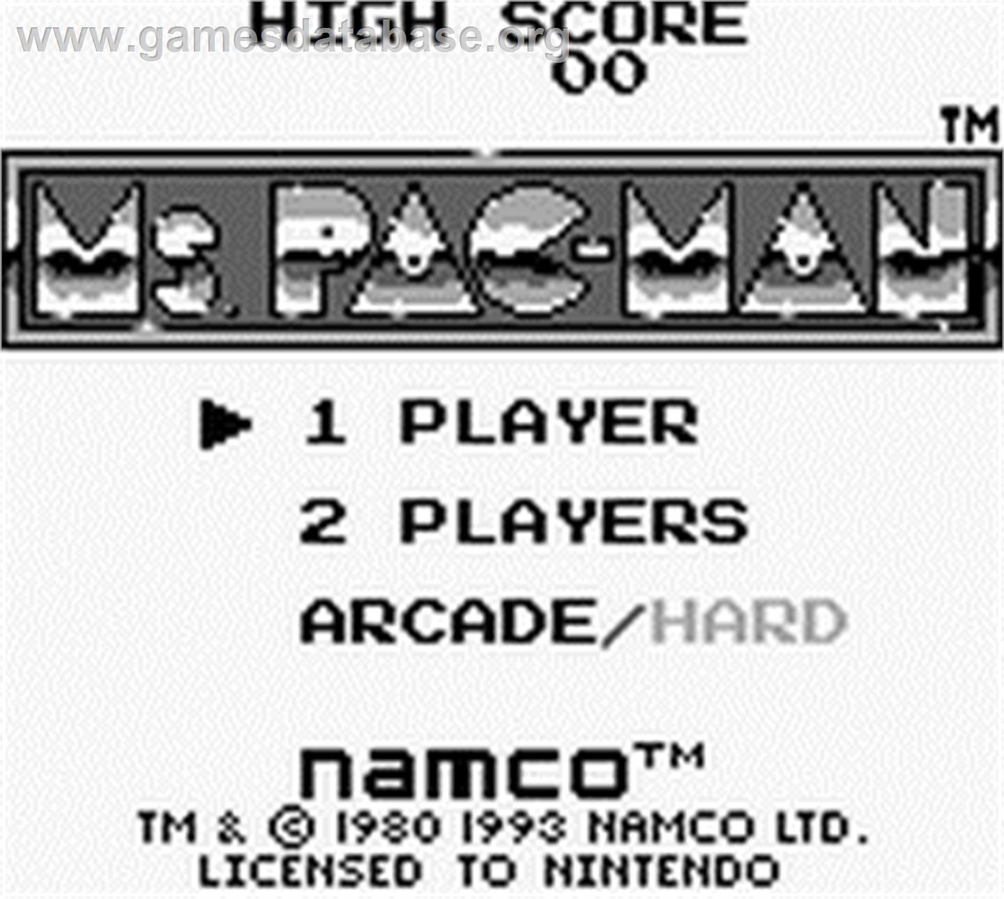 Ms. Pac-man - Nintendo Game Boy - Artwork - Title Screen