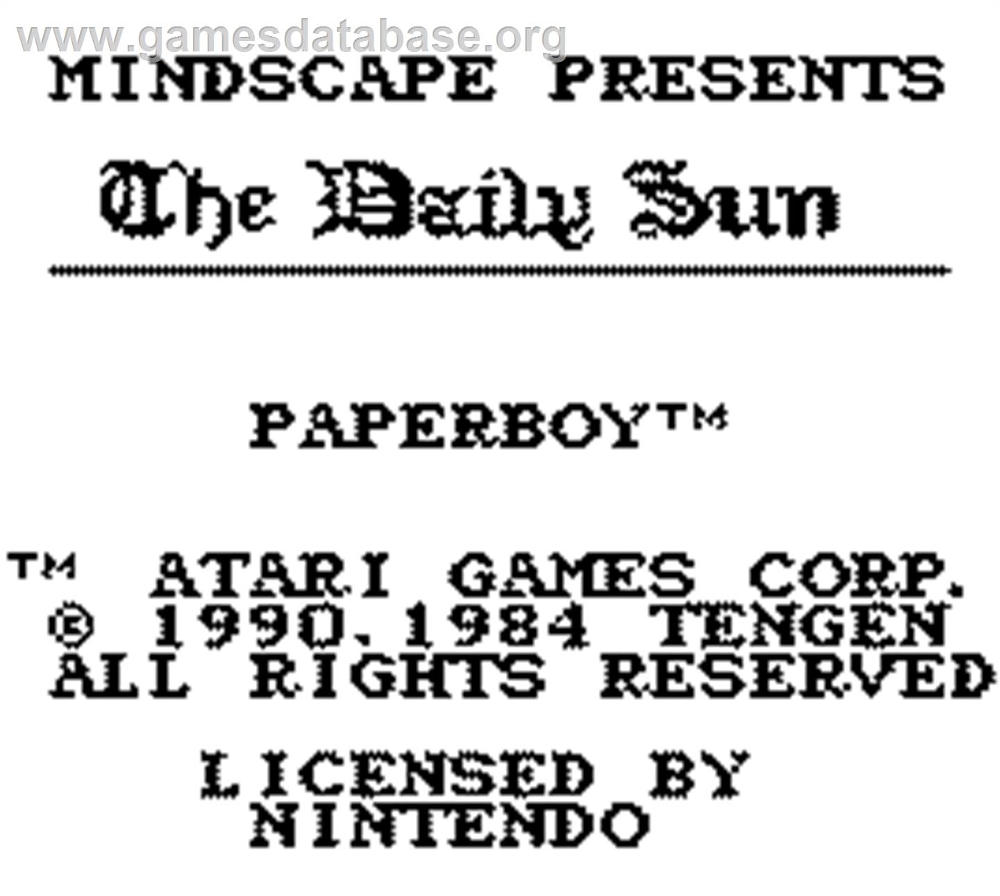 Paperboy - Nintendo Game Boy - Artwork - Title Screen