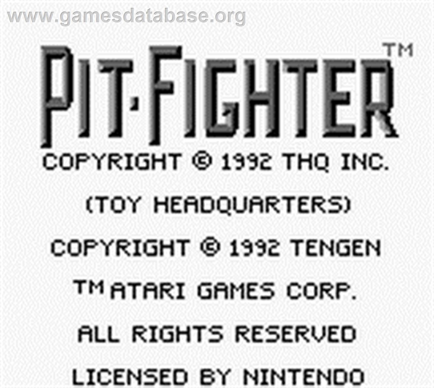 Pit Fighter - Nintendo Game Boy - Artwork - Title Screen