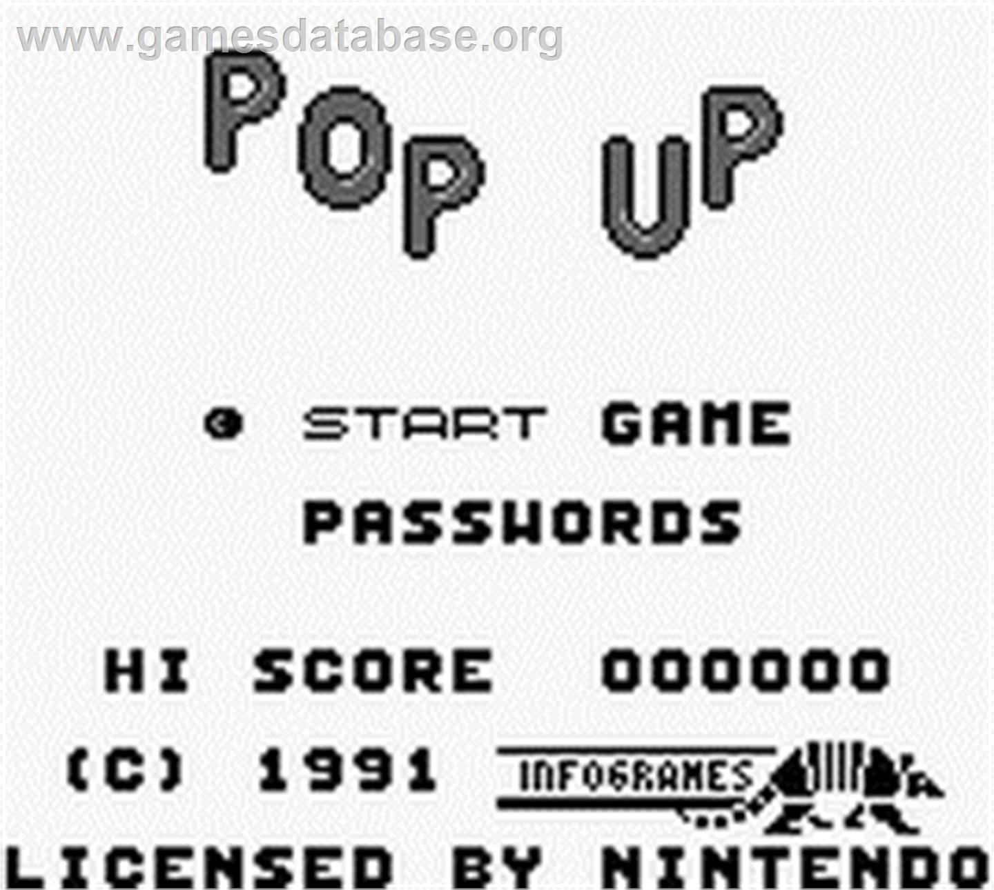 Pop Up - Nintendo Game Boy - Artwork - Title Screen
