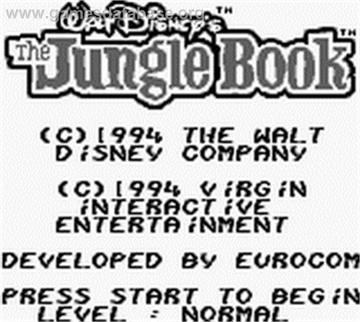 Walt Disney's The Jungle Book - Nintendo Game Boy - Artwork - Title Screen