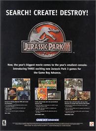 Advert for Jurassic Park III: The DNA Factor on the Nintendo Game Boy Advance.