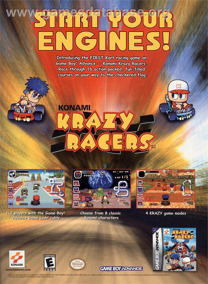 Konami Krazy Racers - Nintendo Game Boy Advance - Artwork - Advert