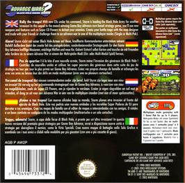 Box back cover for Advance Wars 2: Black Hole Rising on the Nintendo Game Boy Advance.