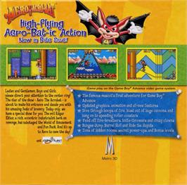 Box back cover for Aero the Acro-Bat: Rascal Rival Revenge on the Nintendo Game Boy Advance.
