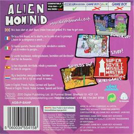 Box back cover for Alien Hominid on the Nintendo Game Boy Advance.