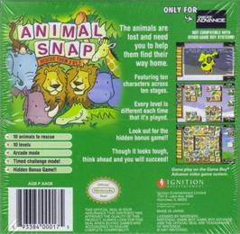 Box back cover for Animal Snap - Rescue Them 2 By 2 on the Nintendo Game Boy Advance.