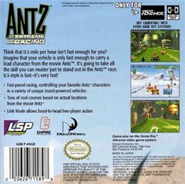 Box back cover for Antz Extreme Racing on the Nintendo Game Boy Advance.