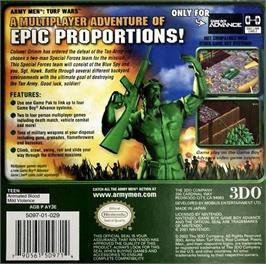 Box back cover for Army Men - Turf Wars on the Nintendo Game Boy Advance.