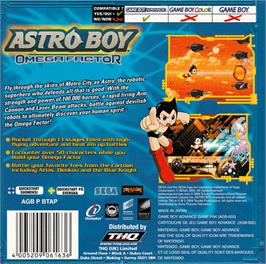 Box back cover for Astro Boy: Omega Factor on the Nintendo Game Boy Advance.