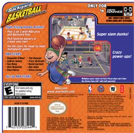 Box back cover for Backyard Basketball on the Nintendo Game Boy Advance.