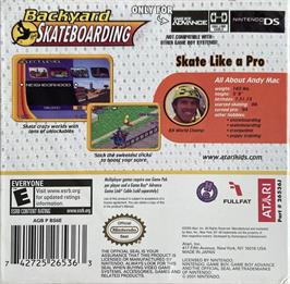 Box back cover for Backyard Skateboarding on the Nintendo Game Boy Advance.