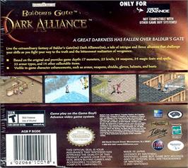 Box back cover for Baldur's Gate - Dark Alliance on the Nintendo Game Boy Advance.