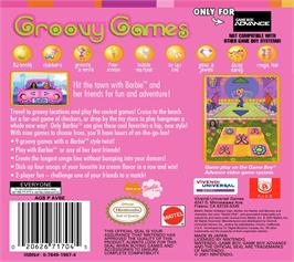 Box back cover for Barbie Groovy Games on the Nintendo Game Boy Advance.