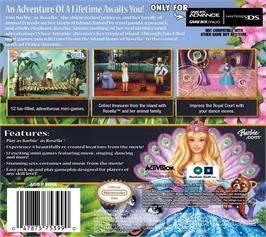 Box back cover for Barbie as The Island Princess on the Nintendo Game Boy Advance.