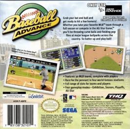 Box back cover for Baseball Advance on the Nintendo Game Boy Advance.