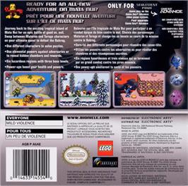 Box back cover for Bionicle: Matoran Adventures on the Nintendo Game Boy Advance.