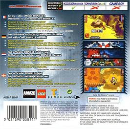 Box back cover for Bionicle Heroes on the Nintendo Game Boy Advance.