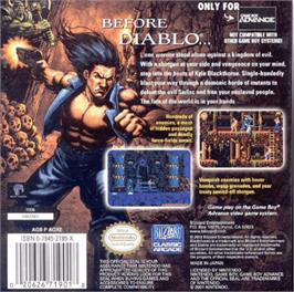 Box back cover for Blackthorne on the Nintendo Game Boy Advance.