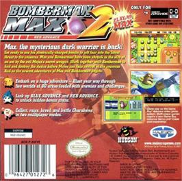 Box back cover for Bomberman Max 2: Red Advance on the Nintendo Game Boy Advance.