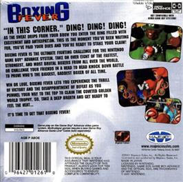 Box back cover for Boxing Fever on the Nintendo Game Boy Advance.