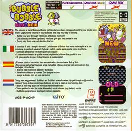 Box back cover for Bubble Bobble Old & New on the Nintendo Game Boy Advance.