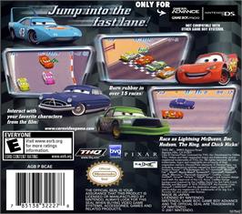 Box back cover for Cars on the Nintendo Game Boy Advance.