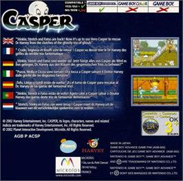 Box back cover for Casper on the Nintendo Game Boy Advance.