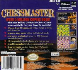 Box back cover for Chessmaster on the Nintendo Game Boy Advance.