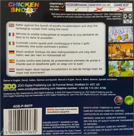 Box back cover for Chicken Shoot on the Nintendo Game Boy Advance.