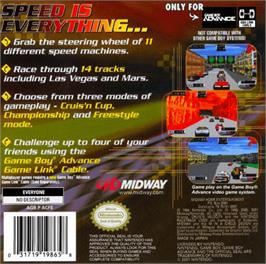 Box back cover for Cruis'n Velocity on the Nintendo Game Boy Advance.