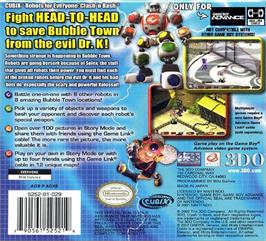 Box back cover for Cubix - Robots For Everyone - Clash 'n Bash on the Nintendo Game Boy Advance.