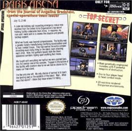 Box back cover for Dark Arena on the Nintendo Game Boy Advance.