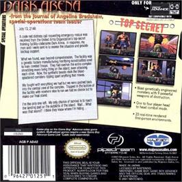 Box back cover for Dark Arena on the Nintendo Game Boy Advance.