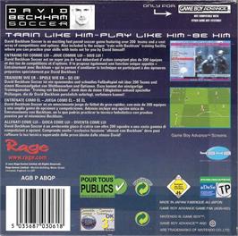 Box back cover for David Beckham Soccer on the Nintendo Game Boy Advance.