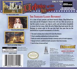 Box back cover for Defender Of The Crown on the Nintendo Game Boy Advance.