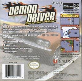 Box back cover for Demon Driver: Time to Burn Rubber on the Nintendo Game Boy Advance.