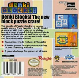 Box back cover for Denki Blocks on the Nintendo Game Boy Advance.
