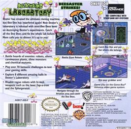 Box back cover for Dexter's Laboratory - Deesaster Strikes ! on the Nintendo Game Boy Advance.