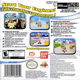 Box back cover for Digimon Racing on the Nintendo Game Boy Advance.