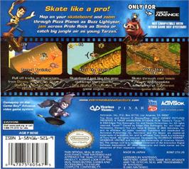 Box back cover for Disney's Extreme Skate Adventure on the Nintendo Game Boy Advance.