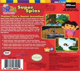 Box back cover for Dora The Explorer - Super Spies on the Nintendo Game Boy Advance.