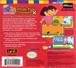 Box back cover for Dora The Explorer - The Search For The Pirate Pig's Treasure on the Nintendo Game Boy Advance.