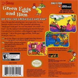 Box back cover for Dr. Seuss - Green Eggs and Ham on the Nintendo Game Boy Advance.