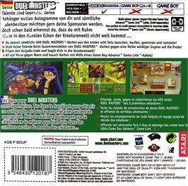 Box back cover for Duel Masters Shadow of the Code on the Nintendo Game Boy Advance.