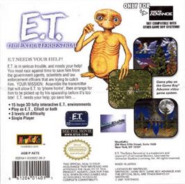 Box back cover for E.T. The Extra-Terrestrial on the Nintendo Game Boy Advance.