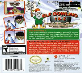 Box back cover for Elf Bowling 1 And 2 on the Nintendo Game Boy Advance.