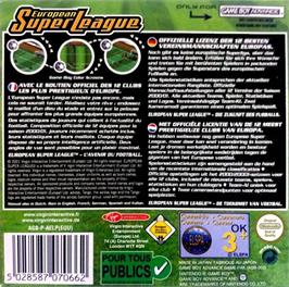 Box back cover for European Super League on the Nintendo Game Boy Advance.