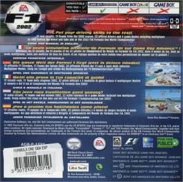 Box back cover for F1 2002 on the Nintendo Game Boy Advance.