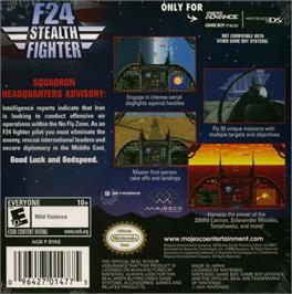 Box back cover for F24 Stealth Fighter on the Nintendo Game Boy Advance.